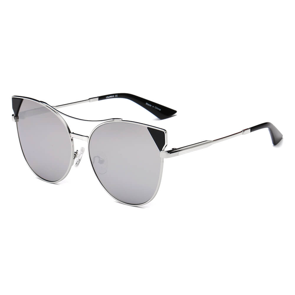ASPEN | Womens Trendy Mirrored Lens Cat Eye Sunglasses
