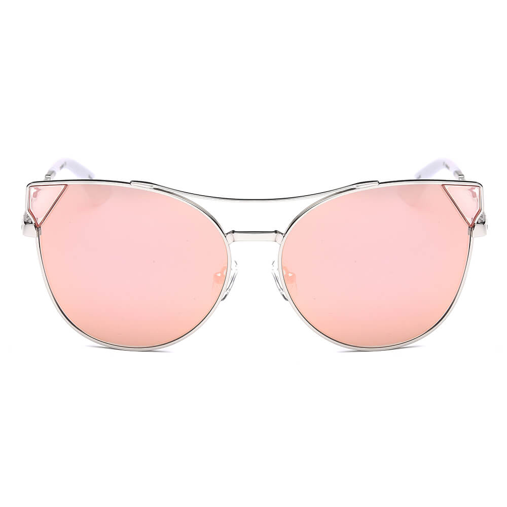 ASPEN | Womens Trendy Mirrored Lens Cat Eye Sunglasses