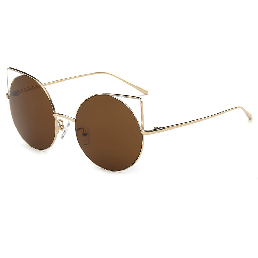 DUBLIN | Women Mirrored Lens Round Cat Eye Sunglasses
