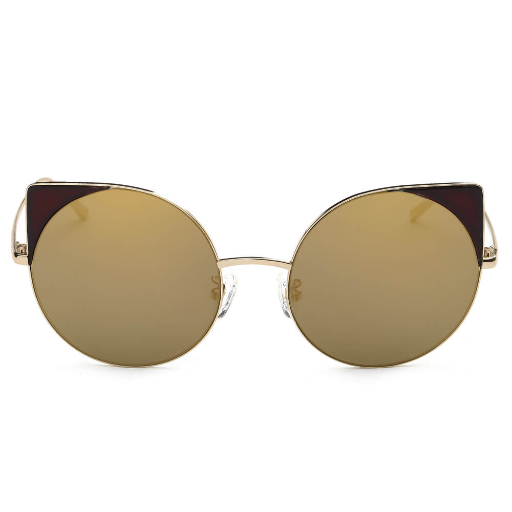 DUBLIN | Women Mirrored Lens Round Cat Eye Sunglasses