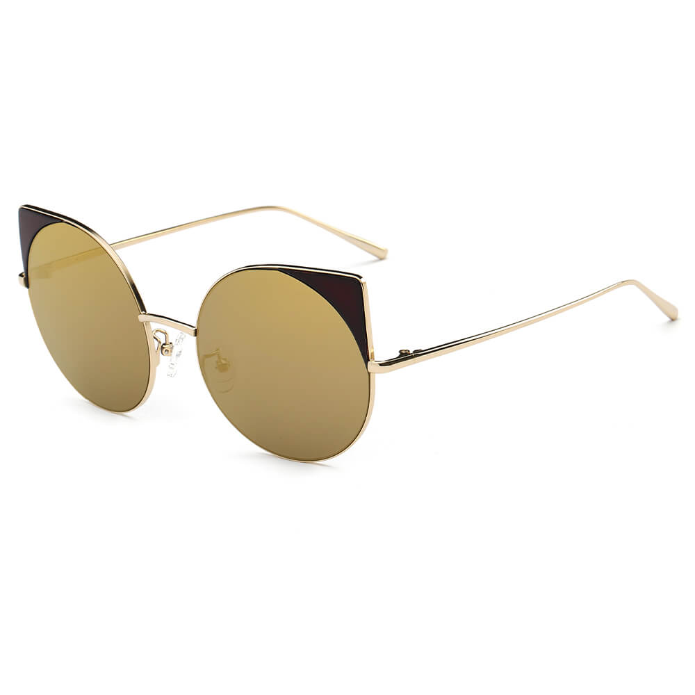 DUBLIN | Women Mirrored Lens Round Cat Eye Sunglasses