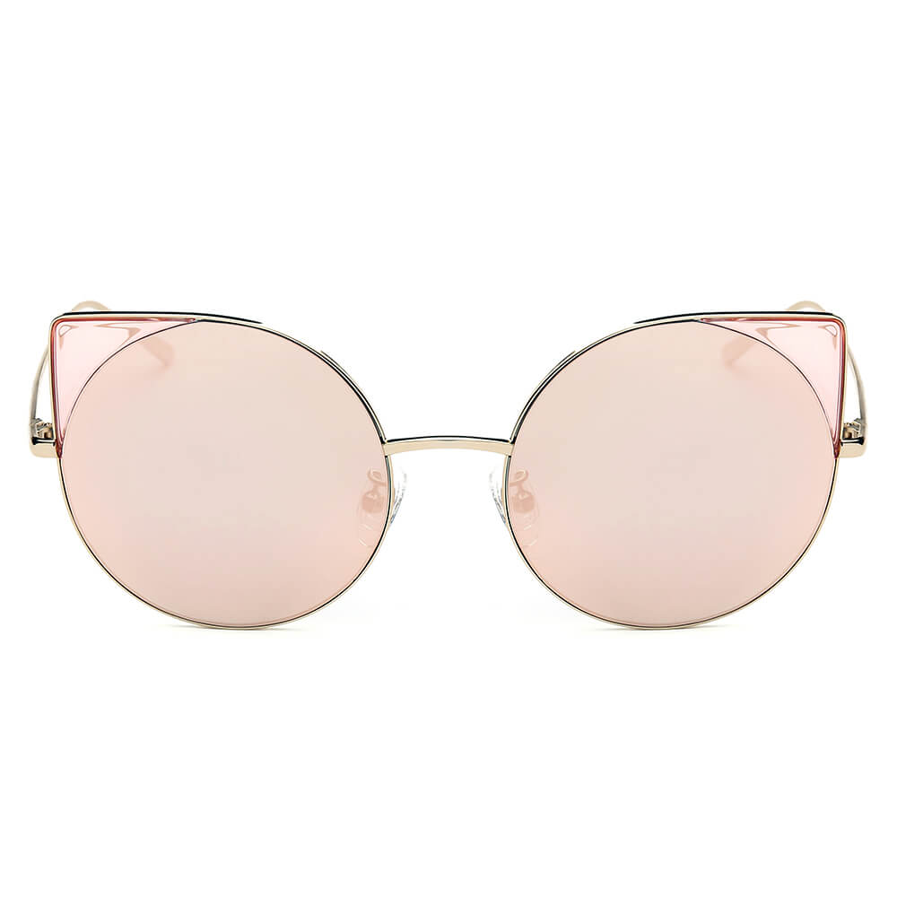 DUBLIN | Women Mirrored Lens Round Cat Eye Sunglasses