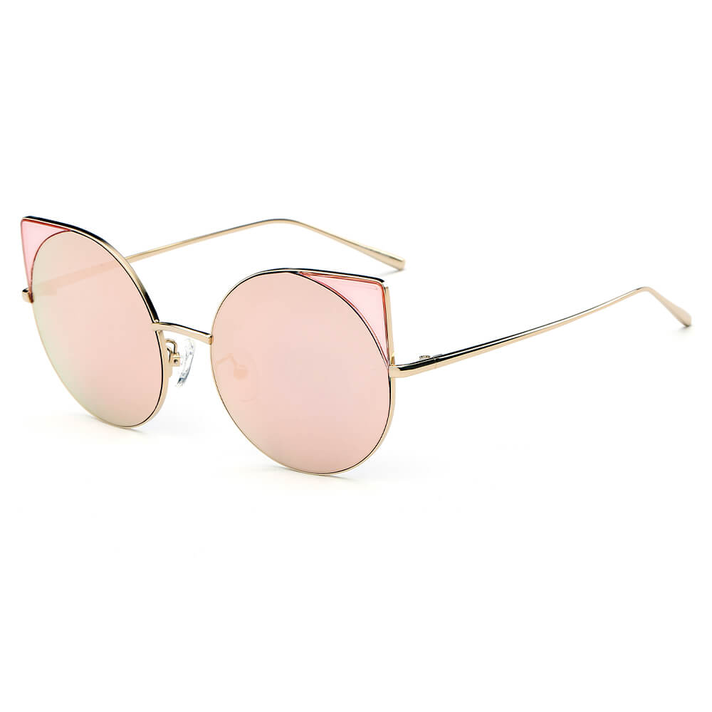 DUBLIN | Women Mirrored Lens Round Cat Eye Sunglasses