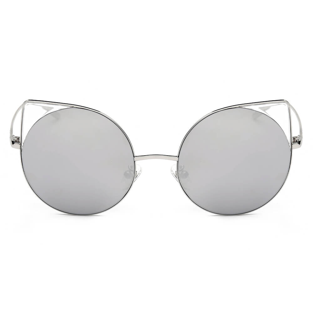 DUBLIN | Women Mirrored Lens Round Cat Eye Sunglasses