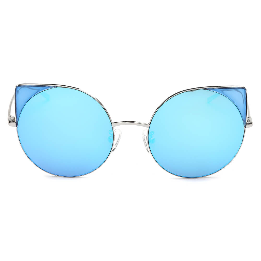 DUBLIN | Women Mirrored Lens Round Cat Eye Sunglasses