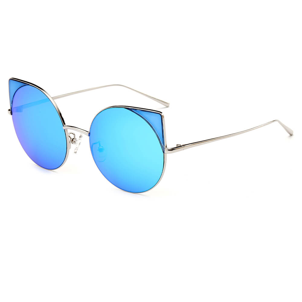 DUBLIN | Women Mirrored Lens Round Cat Eye Sunglasses