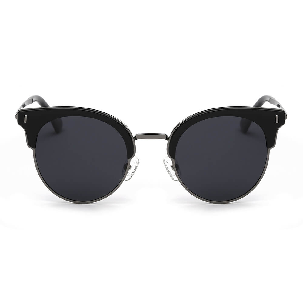 BILOXI | Women Half Frame Round Cat Eye Polarized Sunglasses