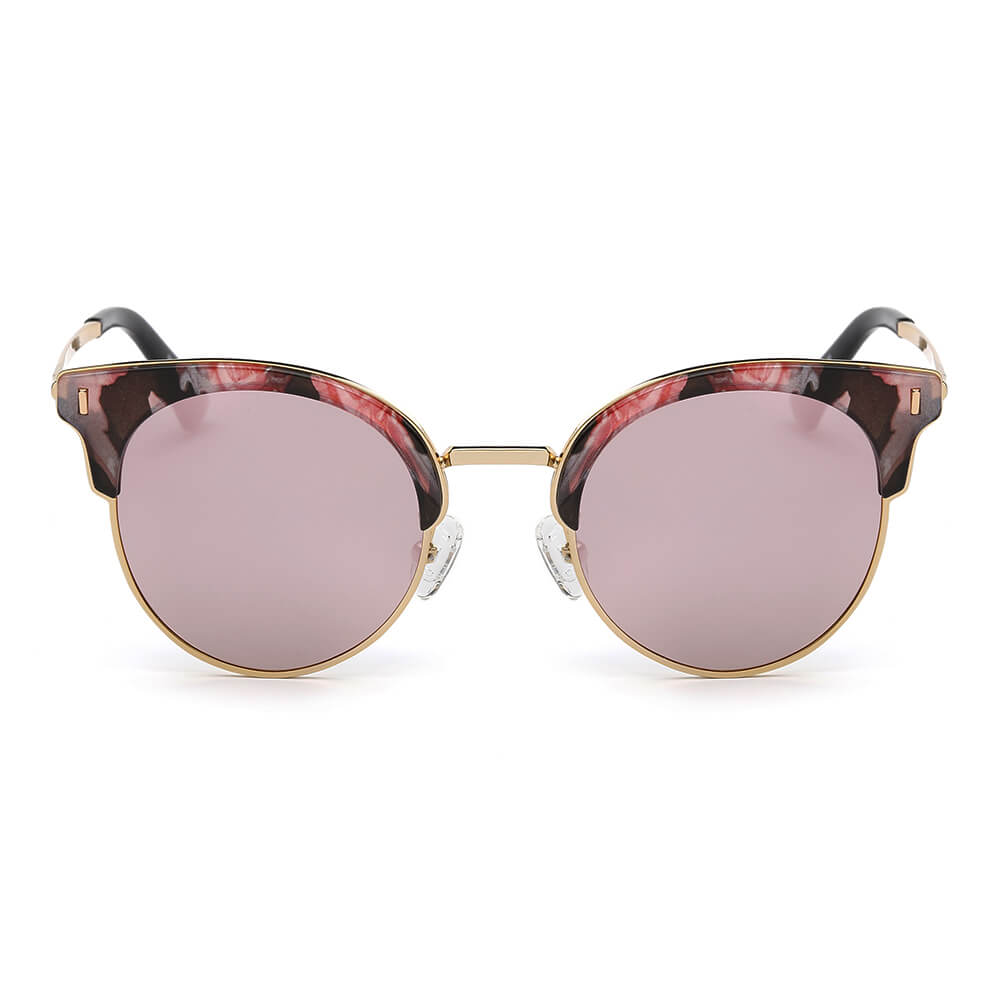 BILOXI | Women Half Frame Round Cat Eye Polarized Sunglasses