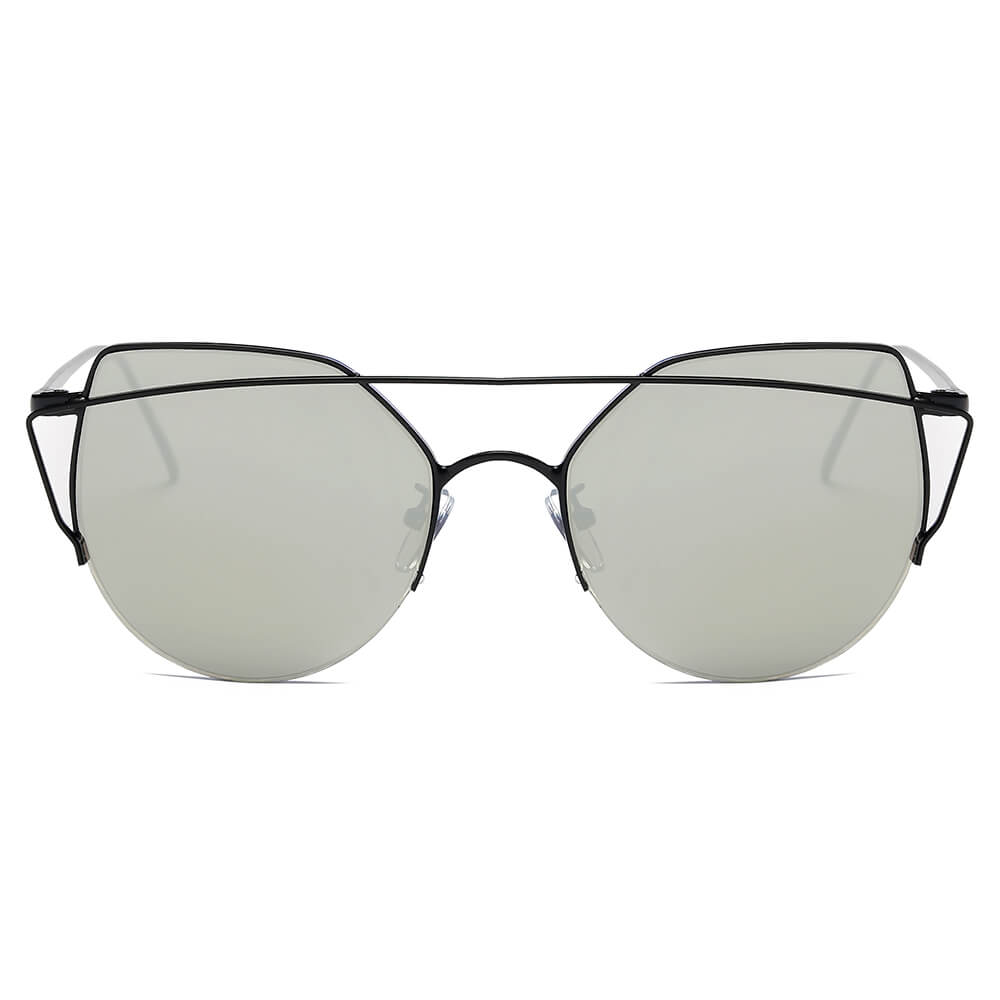 DILLON | Modern Cat Eye Mirrored Flat Lens Sunglasses Circle