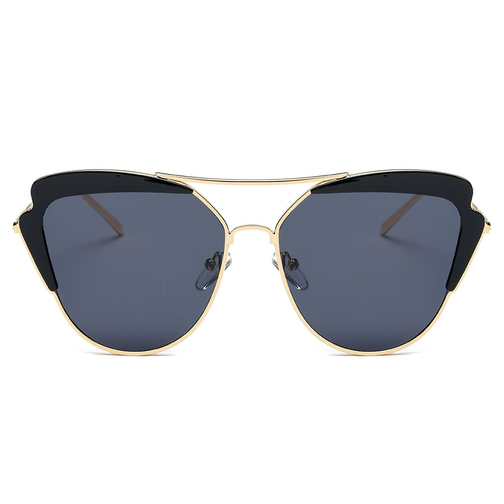 GALVESTON | Women's Brow Bar Mirrored Lens Cat Eye Sunglasses