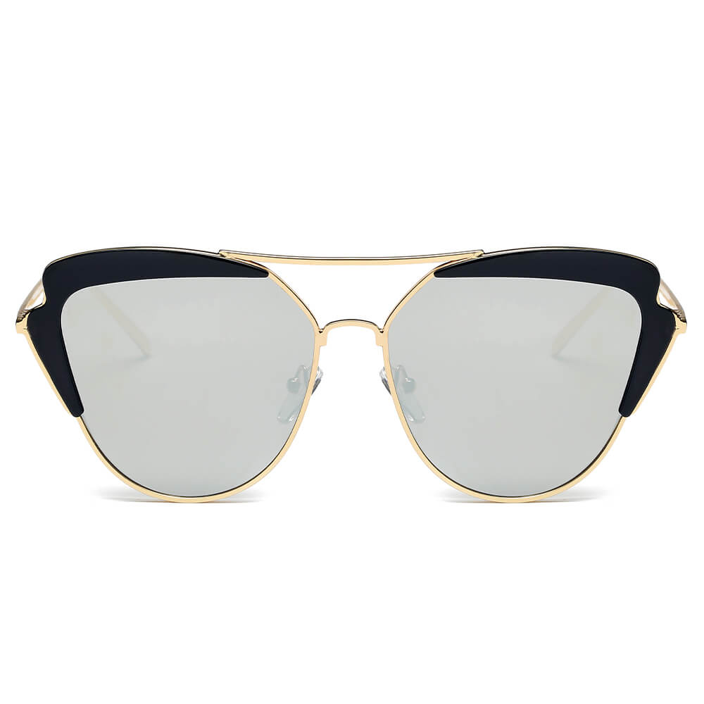 GALVESTON | Women's Brow Bar Mirrored Lens Cat Eye Sunglasses