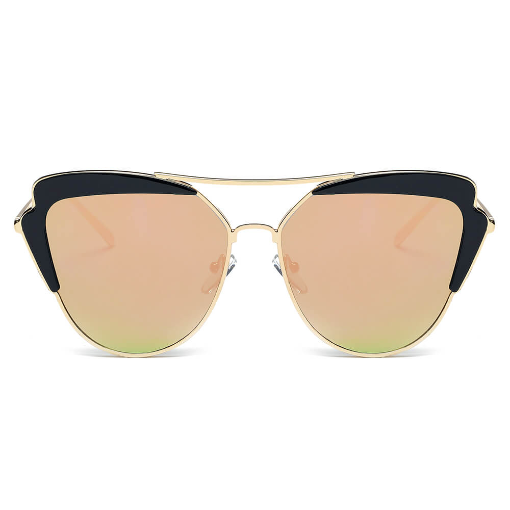 GALVESTON | Women's Brow Bar Mirrored Lens Cat Eye Sunglasses