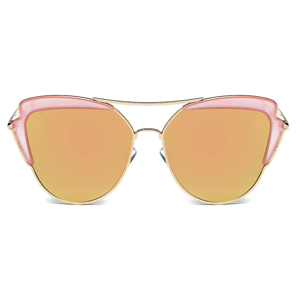 GALVESTON | Women's Brow Bar Mirrored Lens Cat Eye Sunglasses