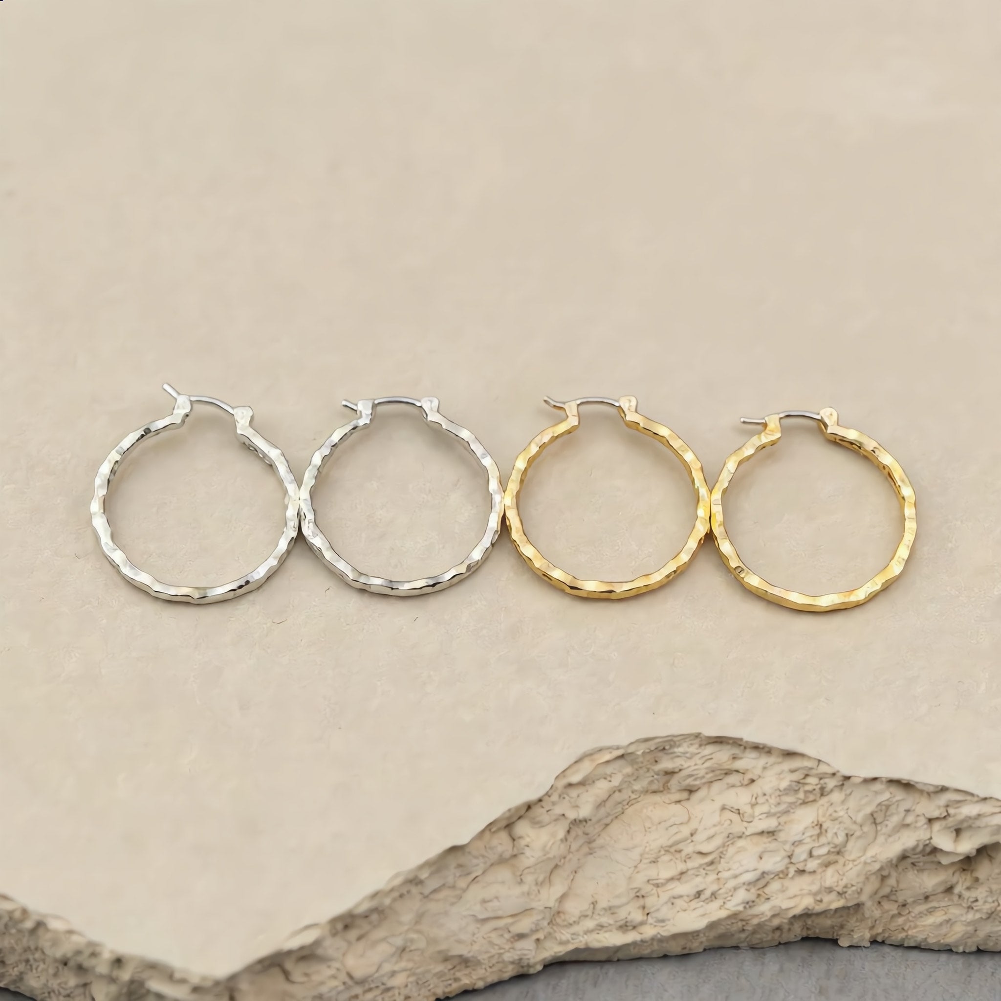 Silver and Gold Faceted Hoop Earrings