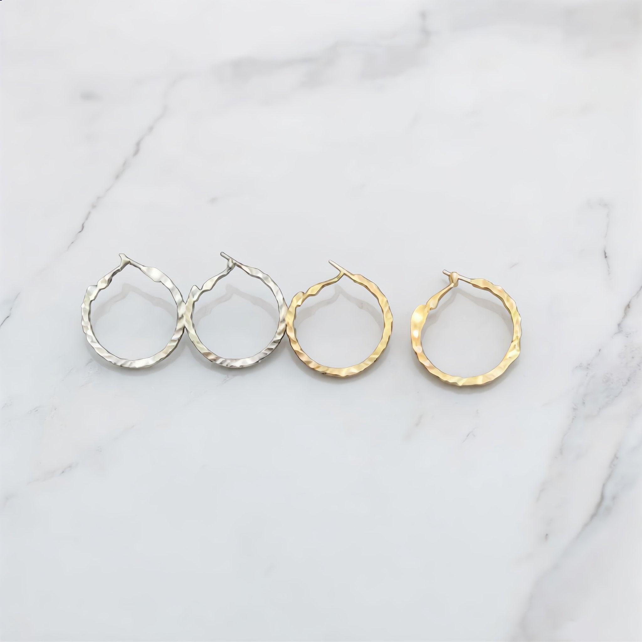 Silver and Gold Hammered Metal Hoop Earrings