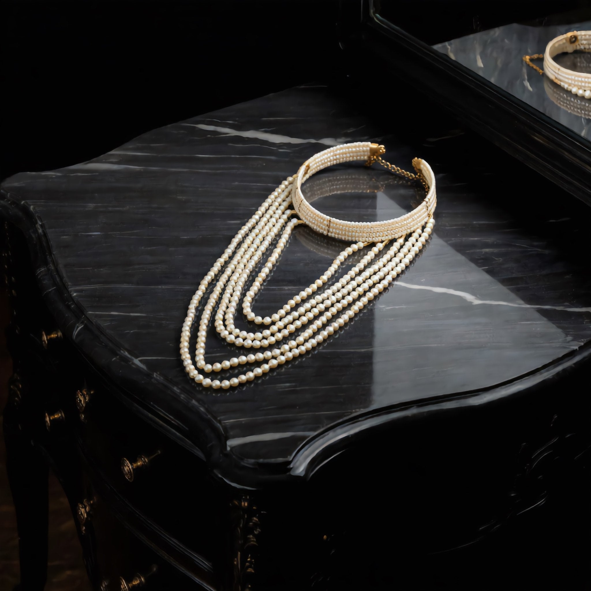 Multi-Strand Pearl Choker with Gold-Tone Clasp
