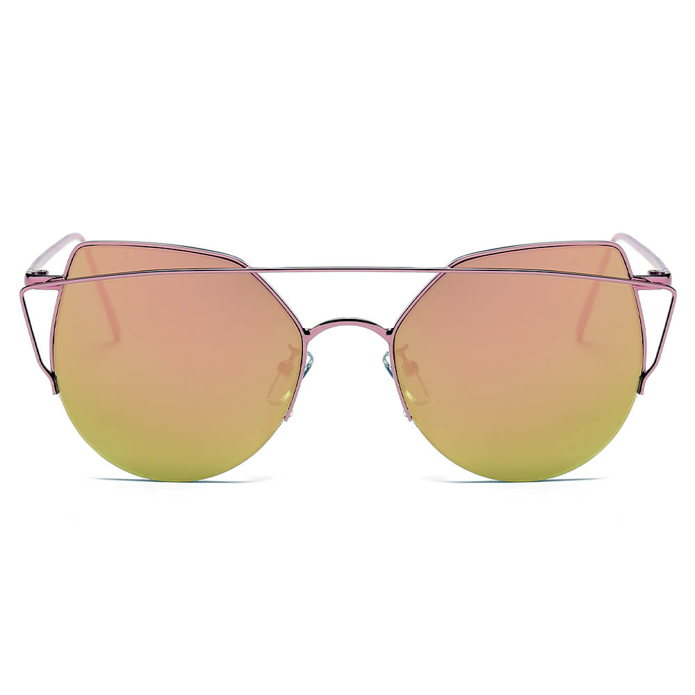 DILLON | Modern Cat Eye Mirrored Flat Lens Sunglasses Circle