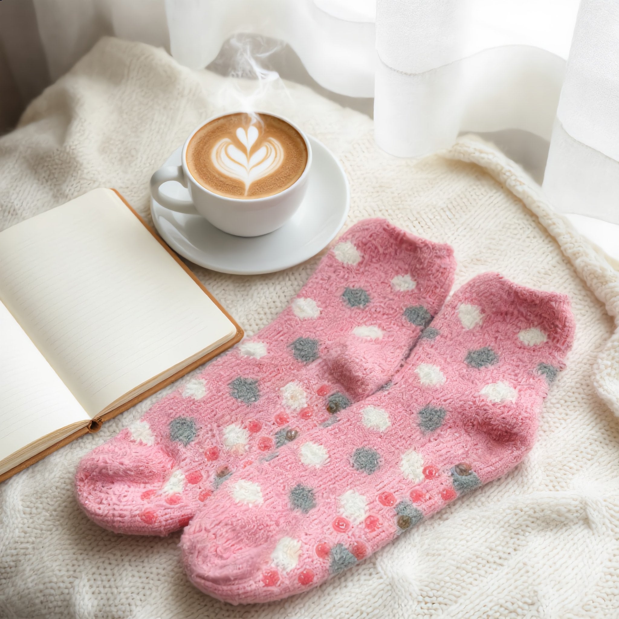 Cozy Pink Polka Dot Fuzzy Slipper Socks