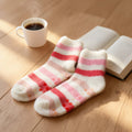 Cozy Pink & White Striped Non-Slip Fuzzy Socks