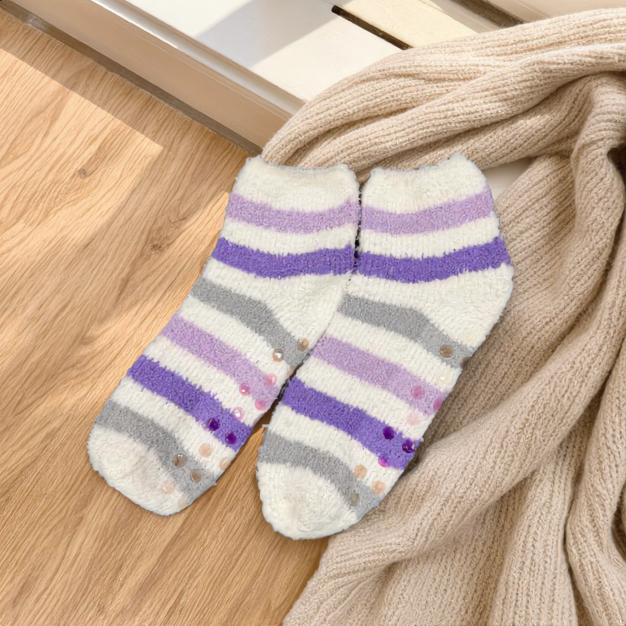 Ultra-Cozy Striped Non-Slip Fuzzy Socks