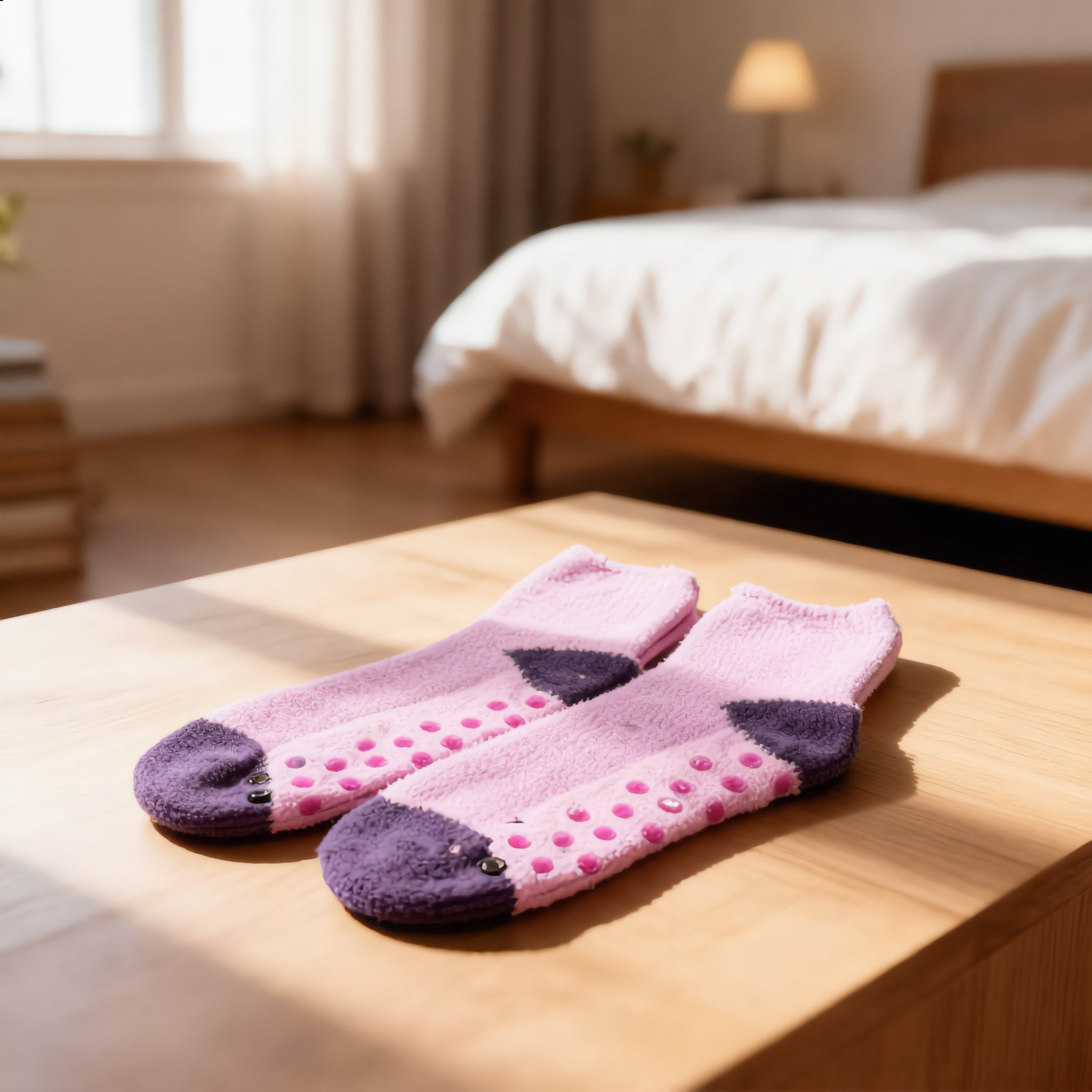 Cozy Pink & Purple Non-Slip Fuzzy Slipper Socks