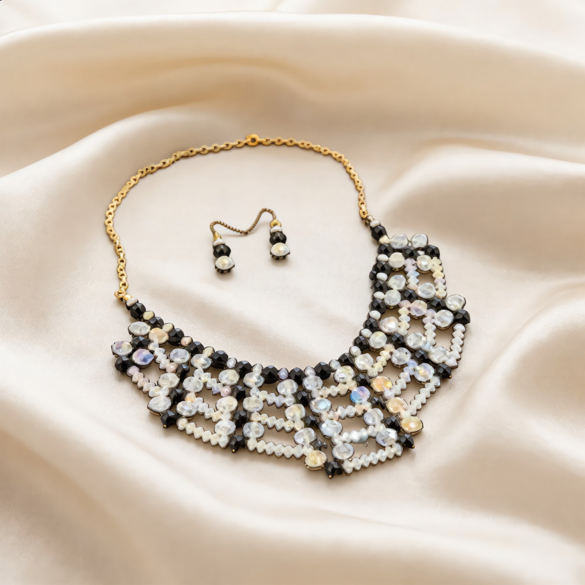 Black and White Beaded Choker Set