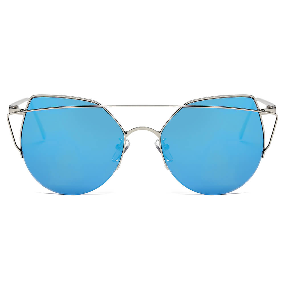 DILLON | Modern Cat Eye Mirrored Flat Lens Sunglasses Circle
