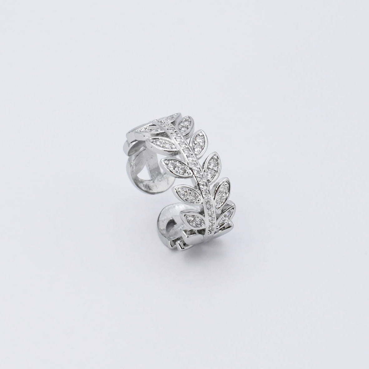 Crystal Leaves Silver Ring