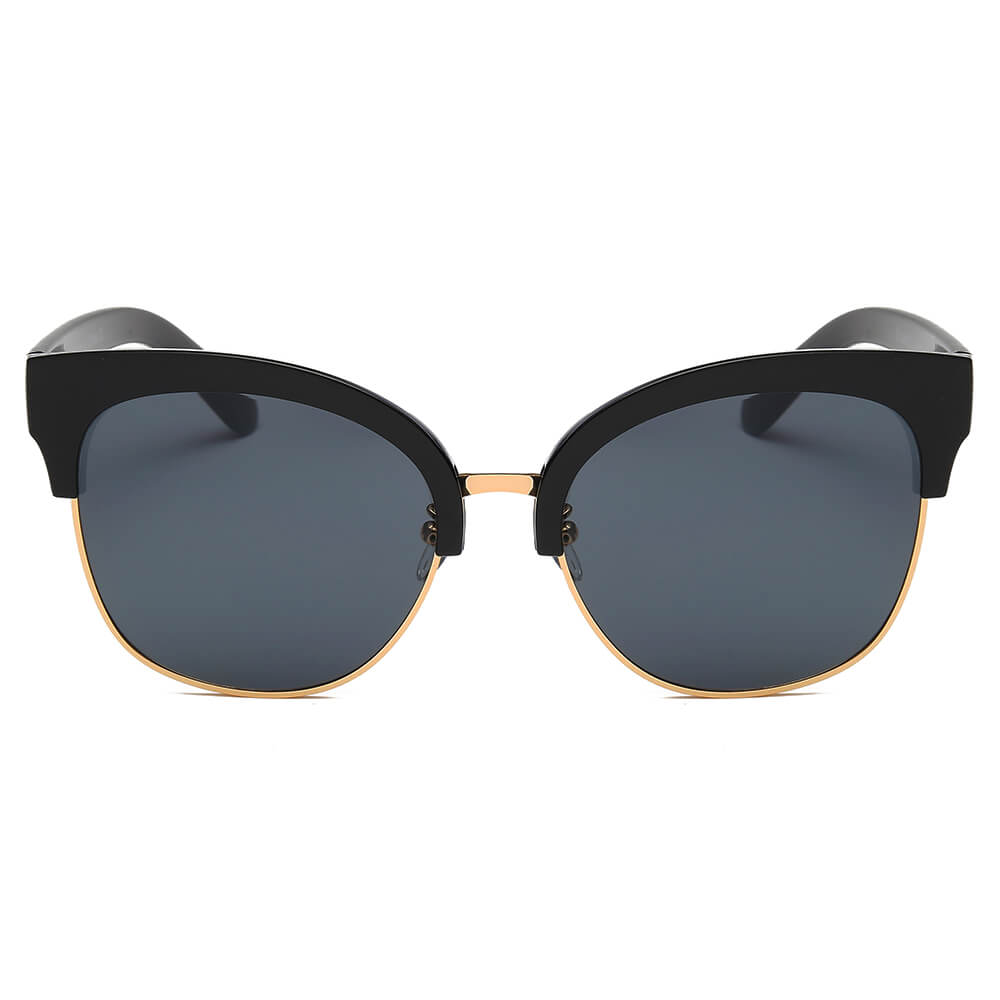 JENISON | Flat Mirrored Lens Clubmaster Horned Rim Sunglasses