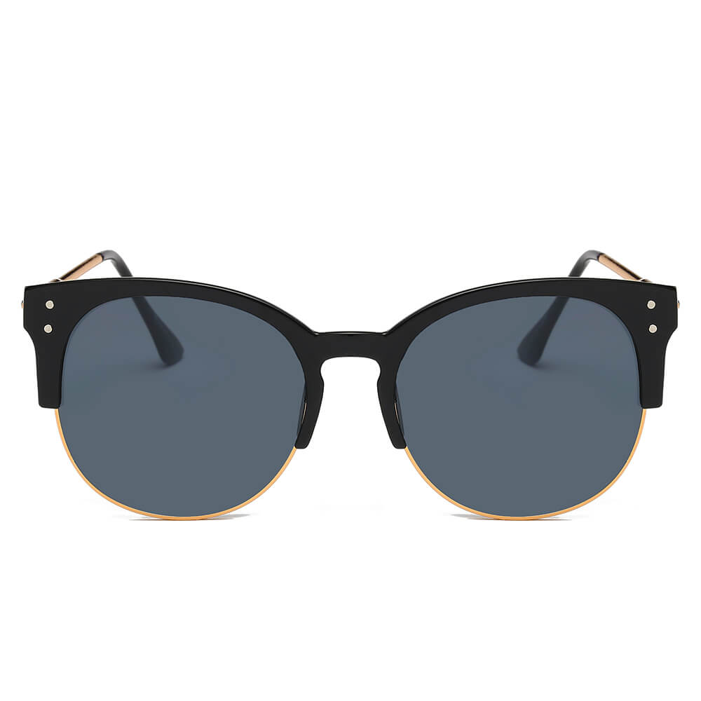 ABANDA |  Round Mirrored Flat Lens Half Frame Sunglasses Circle
