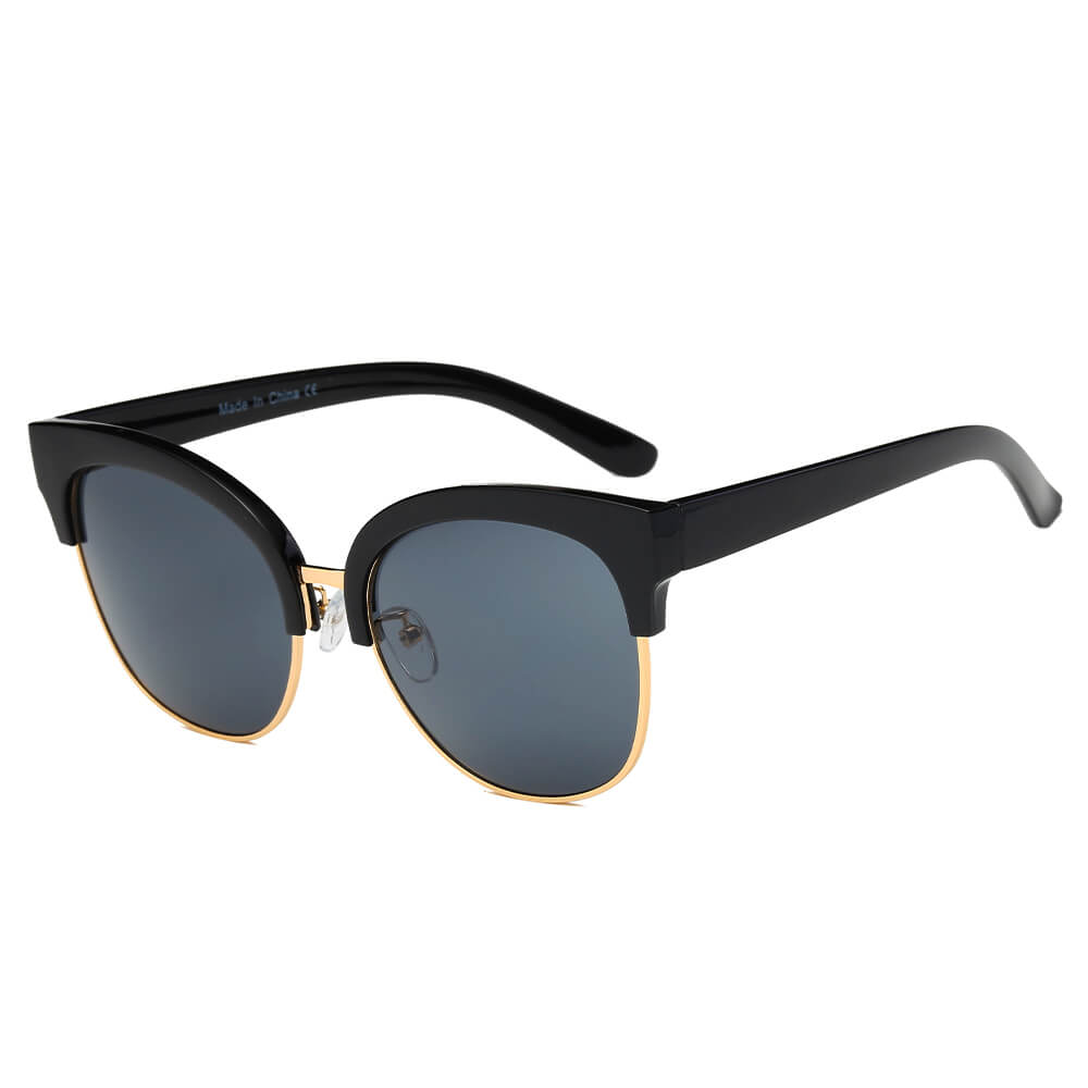 JENISON | Flat Mirrored Lens Clubmaster Horned Rim Sunglasses