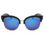 JENISON | Flat Mirrored Lens Clubmaster Horned Rim Sunglasses