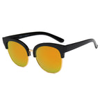 JENISON | Flat Mirrored Lens Clubmaster Horned Rim Sunglasses
