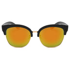JENISON | Flat Mirrored Lens Clubmaster Horned Rim Sunglasses