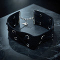 Black Fabric Choker with Silver Eyelets