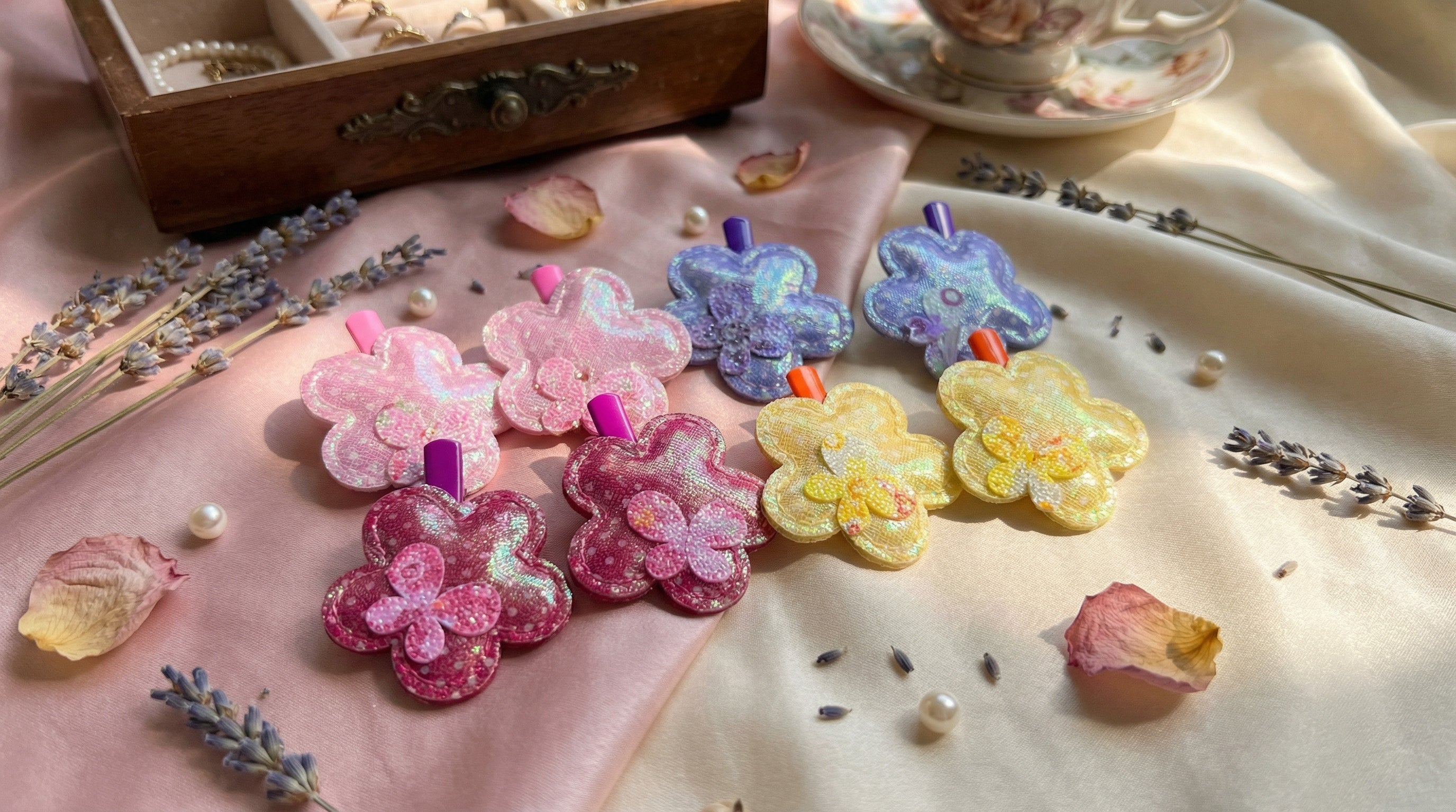 Four Color Flower Hairclip. Set of 12 Packs