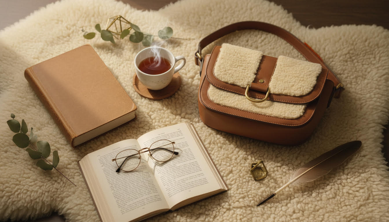 Cozy Brown Shearling-Accented Handbag