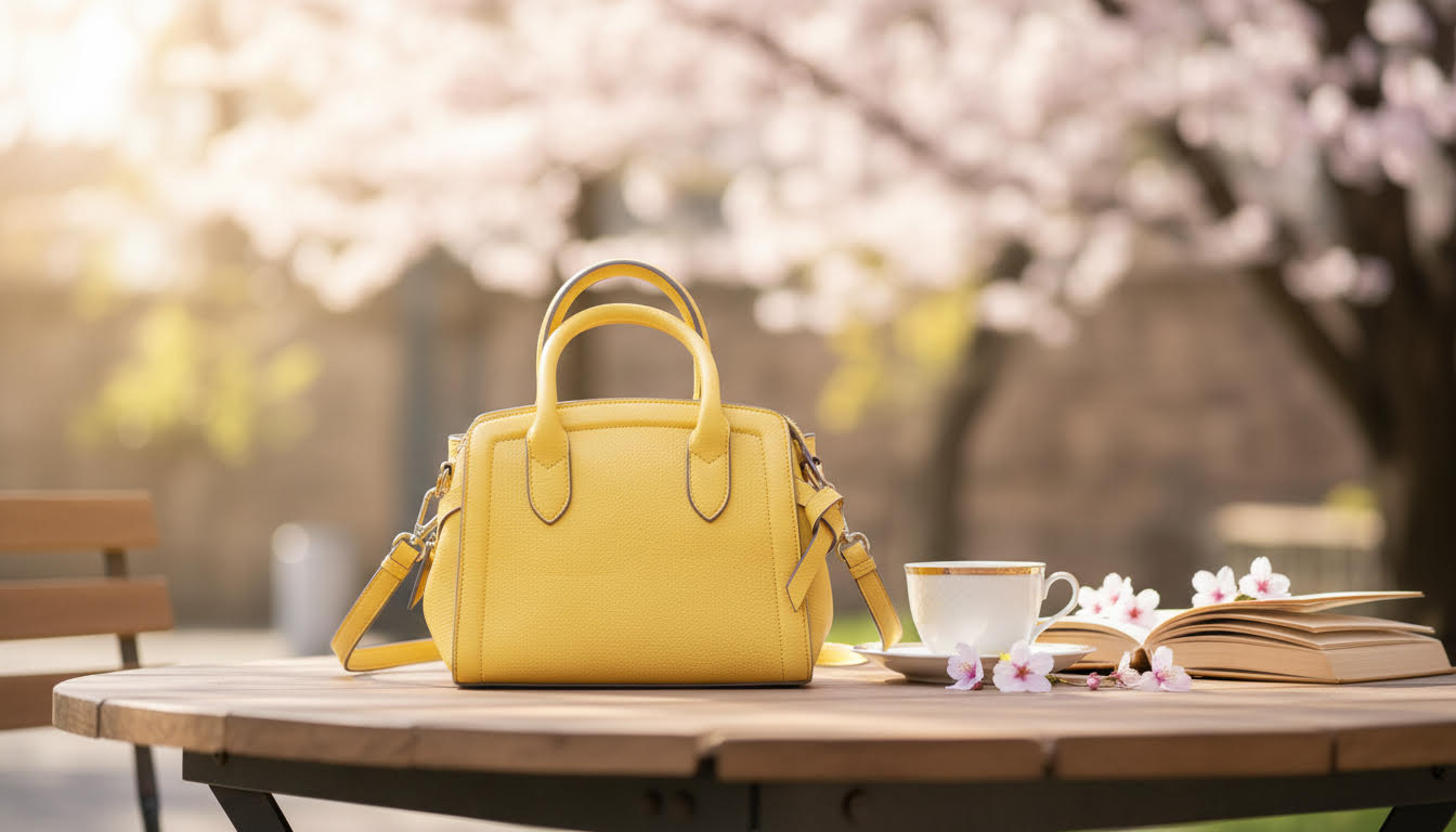 Bright Yellow Structured Handbag with Top Handles