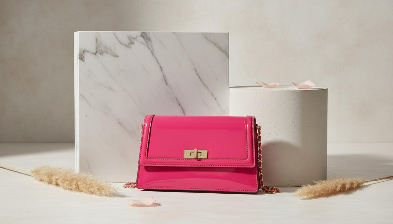 Vibrant Pink Glossy Chain-Strap Handbag