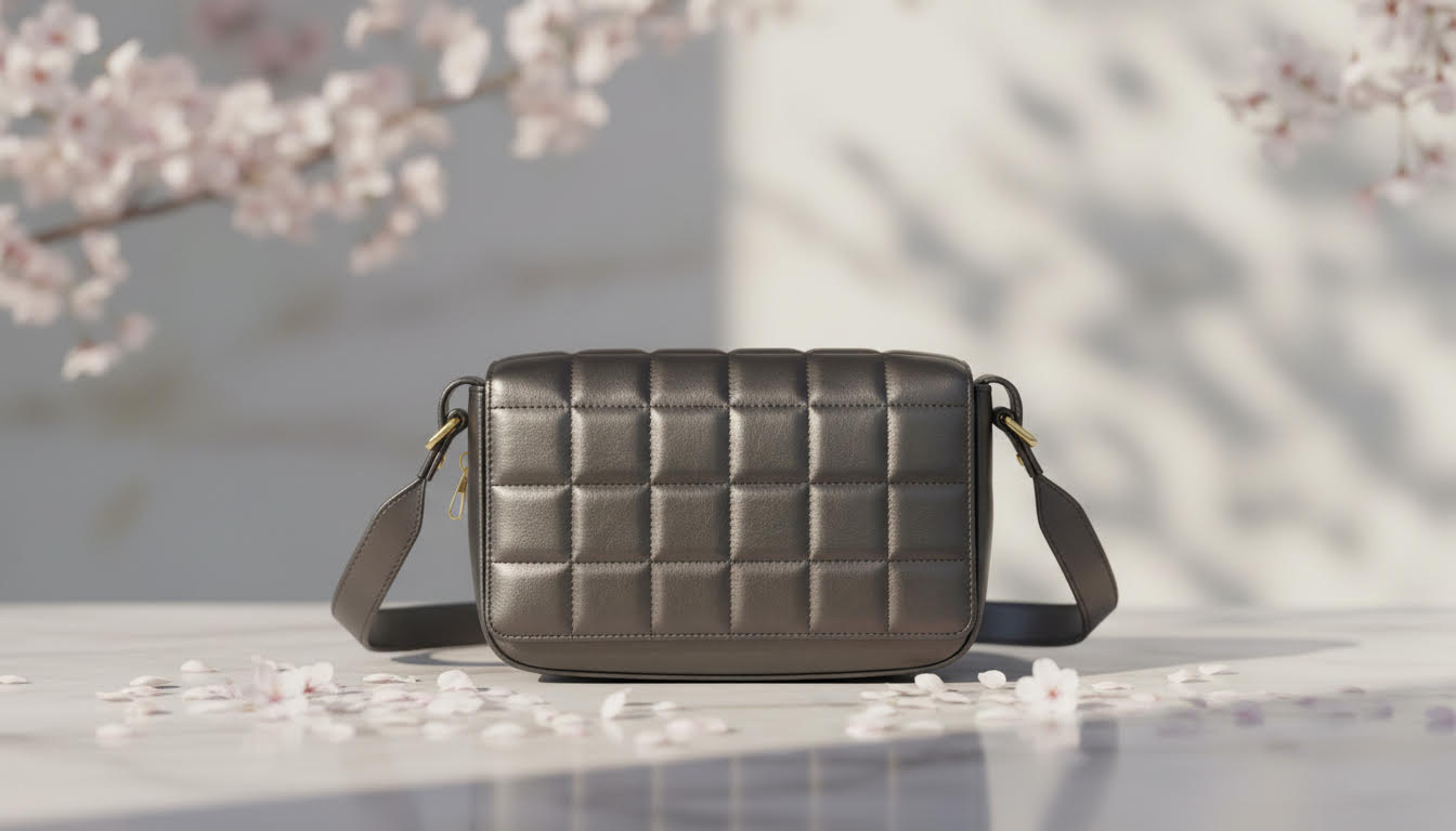 Gray Quilted Leather Crossbody Bag