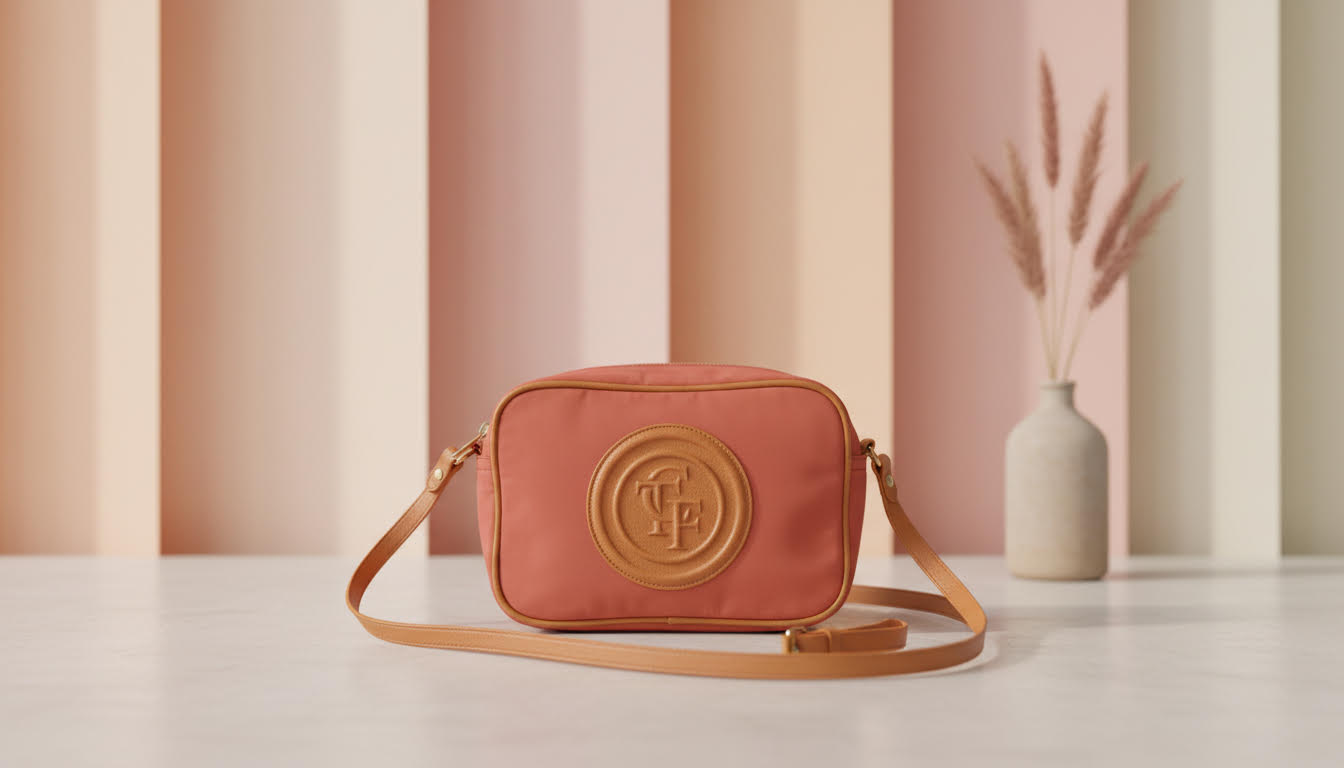 Elegant Coral Crossbody Bag with Tan Accents