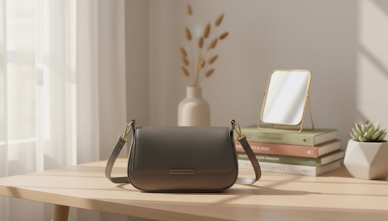 Taupe Leather Crossbody Bag