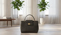 Black Croc-Embossed Handbag with Top Handle