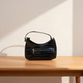 Chic Black Croc Embossed Mini Satchel.