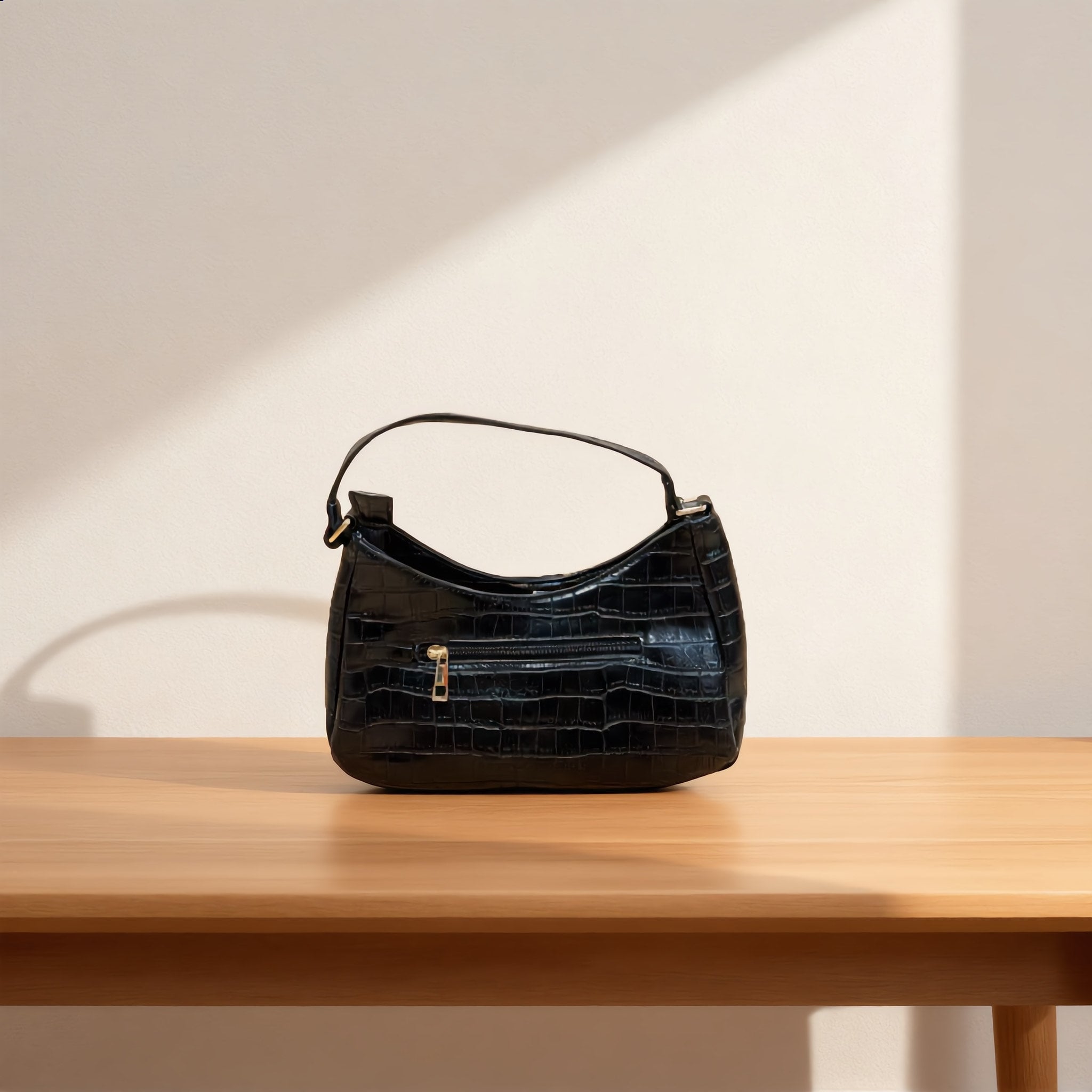 Chic Black Croc Embossed Mini Satchel.