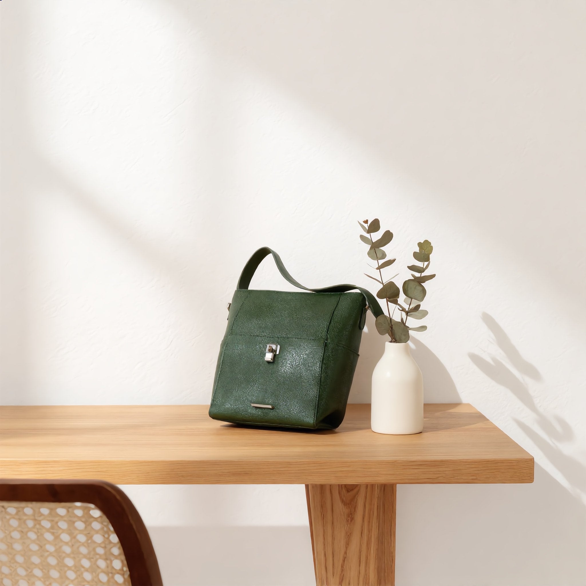 Green Pebbled Vegan Leather Satchel