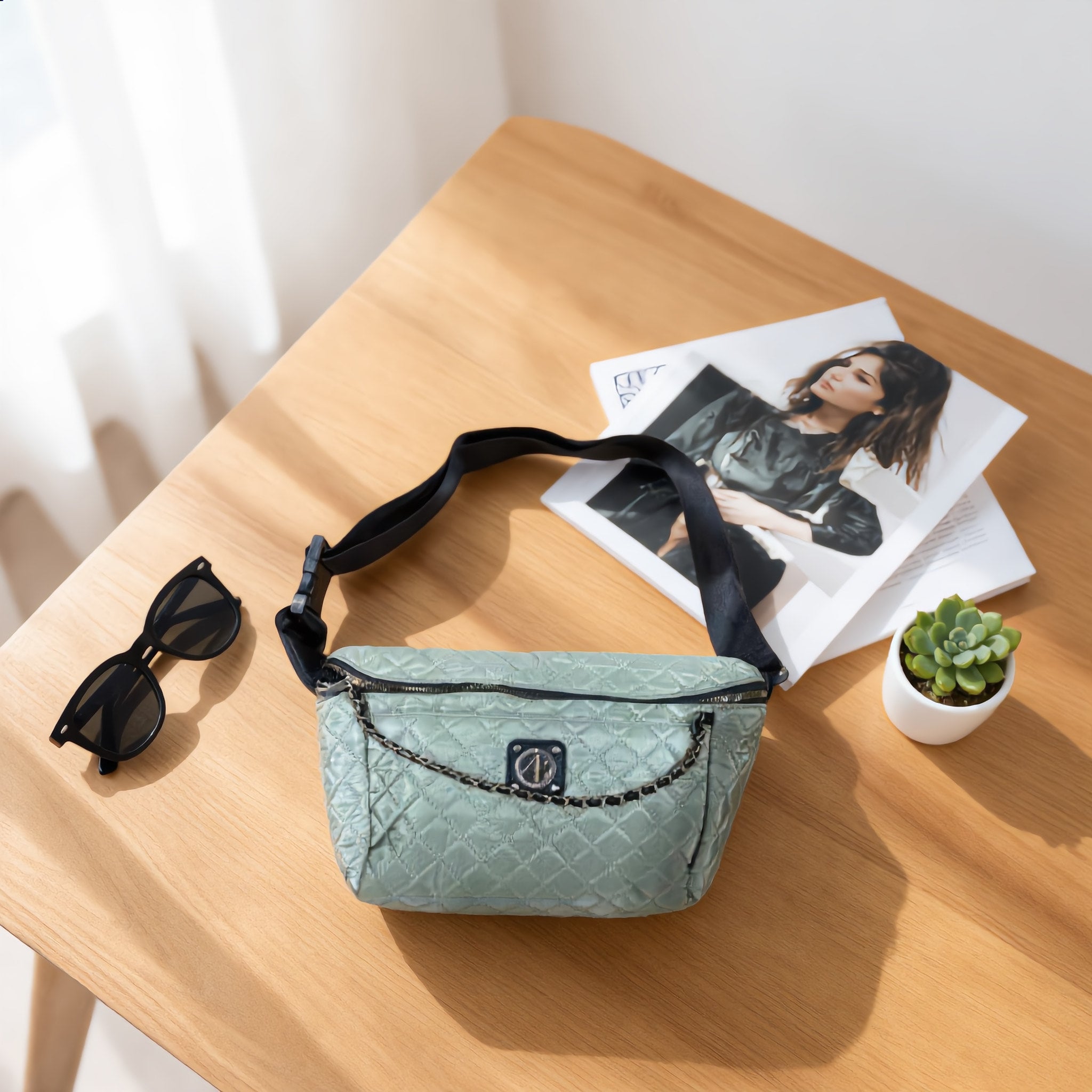 Mint Green Quilted Belt Bag