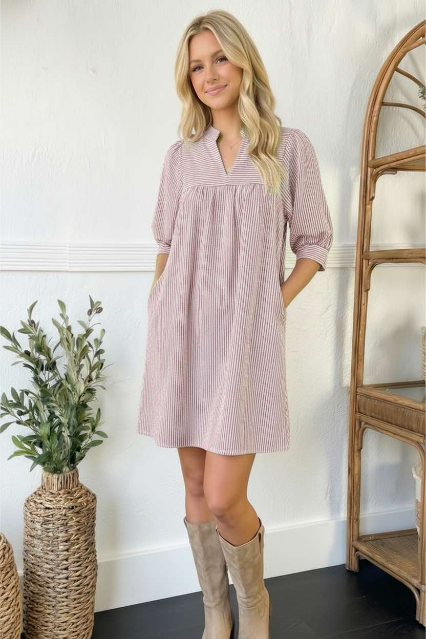 Sunday Stroll Pink Pin Stripe Dress