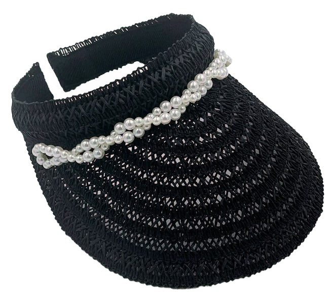 Straw Sun Visor With Pearl