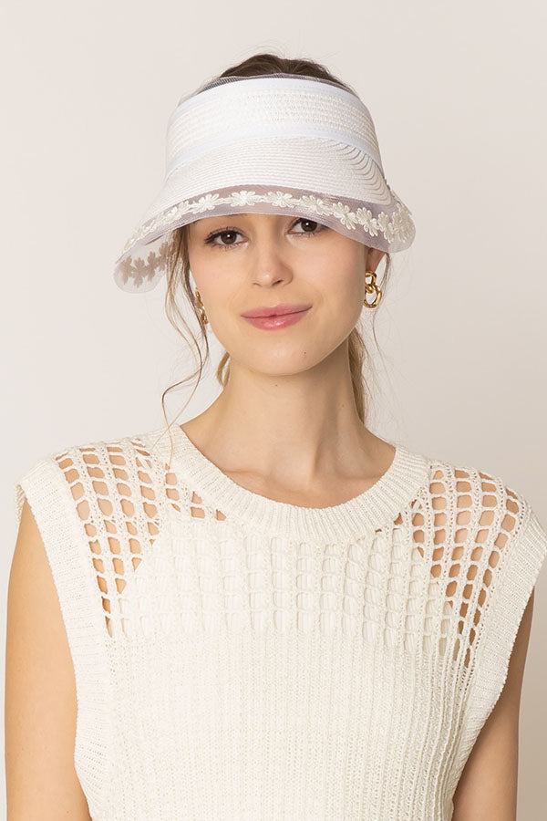Straw Sun Visor with Lace